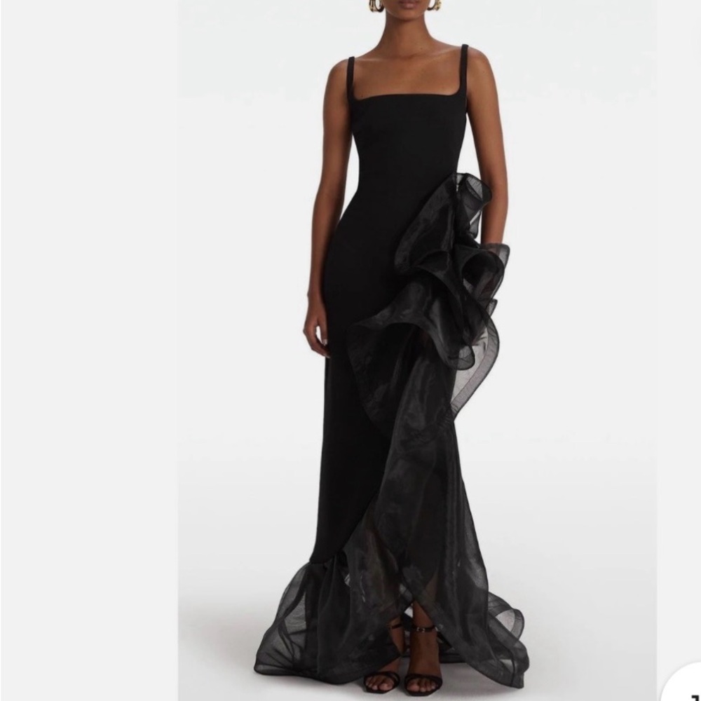 Black Ruffle-Accent Maxi Dress